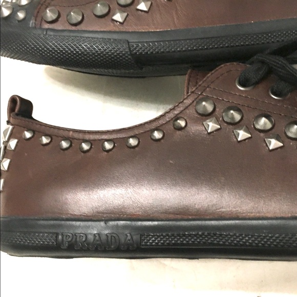 Prada Sport Mens Brown Spiked Leather Sneakers. Prada 9 = US size 10 - Picture 4 of 8